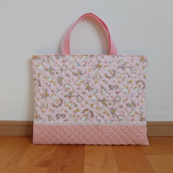 レッスンバッグ＊森のうさぎとお花＊ピンク レッスンバッグ Le