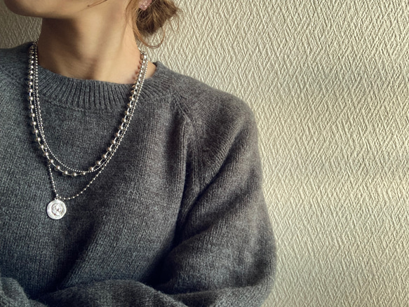 ー３連コインネックレスー　サージカルステンレス　ボールチェーン　ボールチェーンネックレス　チェーンネックレス 13枚目の画像