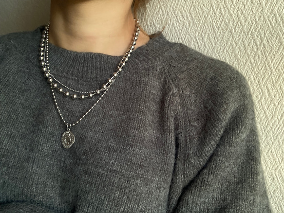 ー３連コインネックレスー　サージカルステンレス　ボールチェーン　ボールチェーンネックレス　チェーンネックレス 8枚目の画像