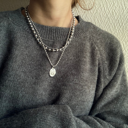 ー３連コインネックレスー　サージカルステンレス　ボールチェーン　ボールチェーンネックレス　チェーンネックレス 3枚目の画像