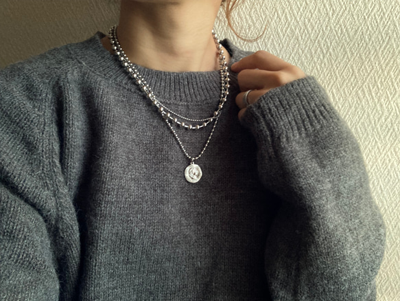 ー３連コインネックレスー　サージカルステンレス　ボールチェーン　ボールチェーンネックレス　チェーンネックレス 7枚目の画像