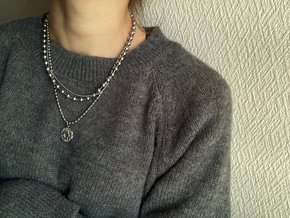 ー３連コインネックレスー　サージカルステンレス　ボールチェーン　ボールチェーンネックレス　チェーンネックレス 9枚目の画像