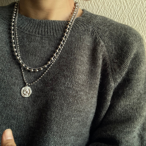 ーlayered coin necklaceー サージカルステンレス ボールチェーン