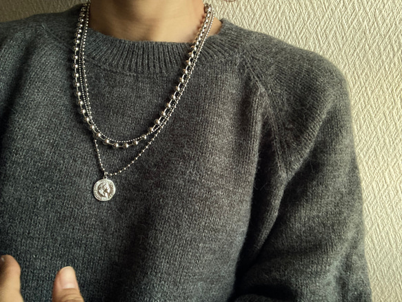 ー３連コインネックレスー　サージカルステンレス　ボールチェーン　ボールチェーンネックレス　チェーンネックレス 11枚目の画像