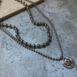 ー３連コインネックレスー　サージカルステンレス　ボールチェーン　ボールチェーンネックレス　チェーンネックレス 2枚目の画像