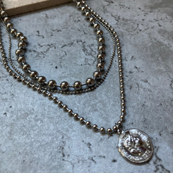 ー３連コインネックレスー　サージカルステンレス　ボールチェーン　ボールチェーンネックレス　チェーンネックレス 14枚目の画像