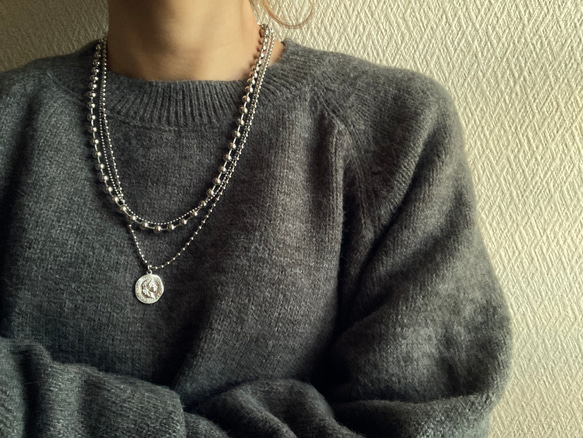 ー３連コインネックレスー　サージカルステンレス　ボールチェーン　ボールチェーンネックレス　チェーンネックレス 6枚目の画像
