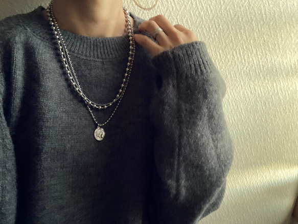 ー３連コインネックレスー　サージカルステンレス　ボールチェーン　ボールチェーンネックレス　チェーンネックレス 10枚目の画像