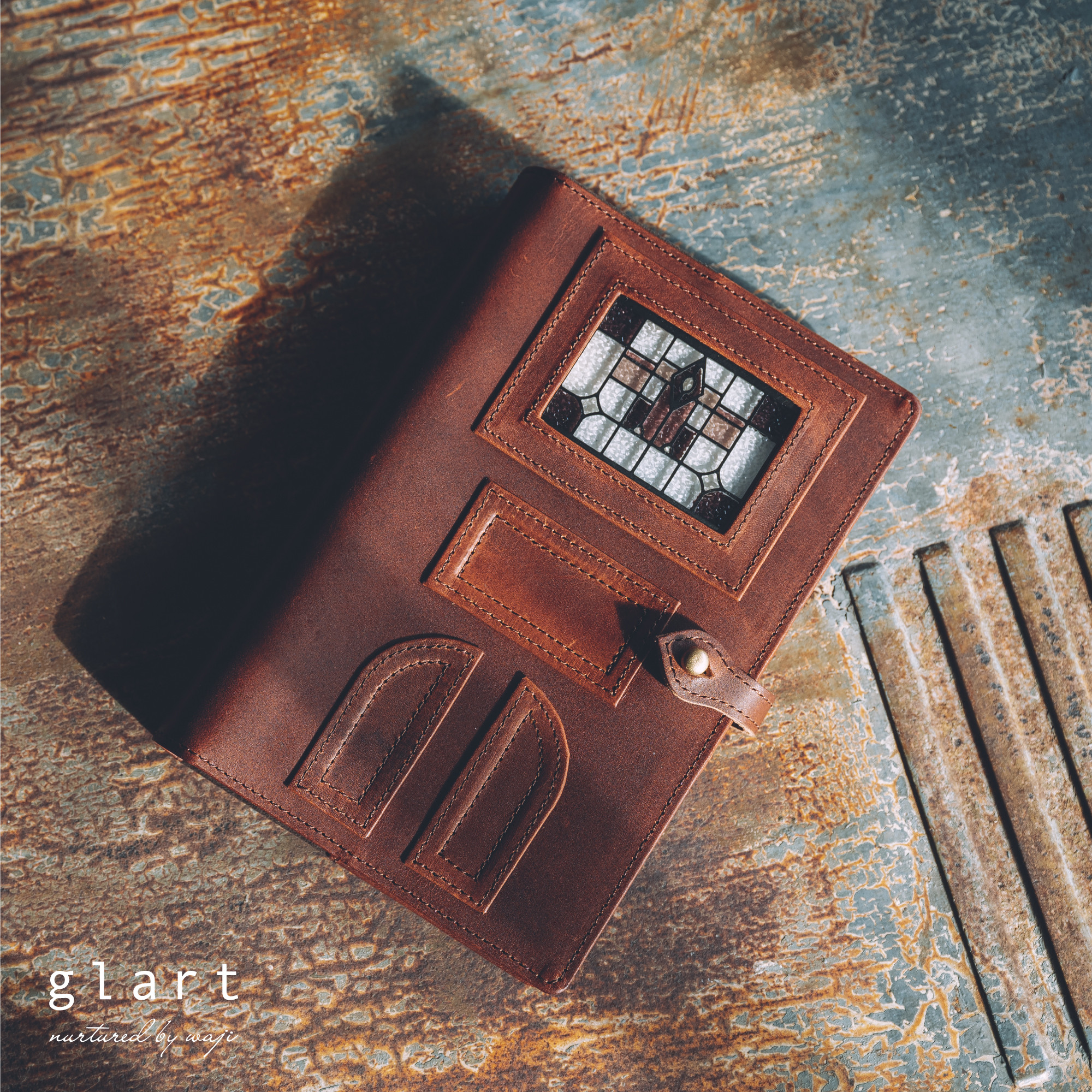 ６穴バイブルサイズ システム手帳カバー ステンドグラス調（セピア） glartシリーズ_H0217