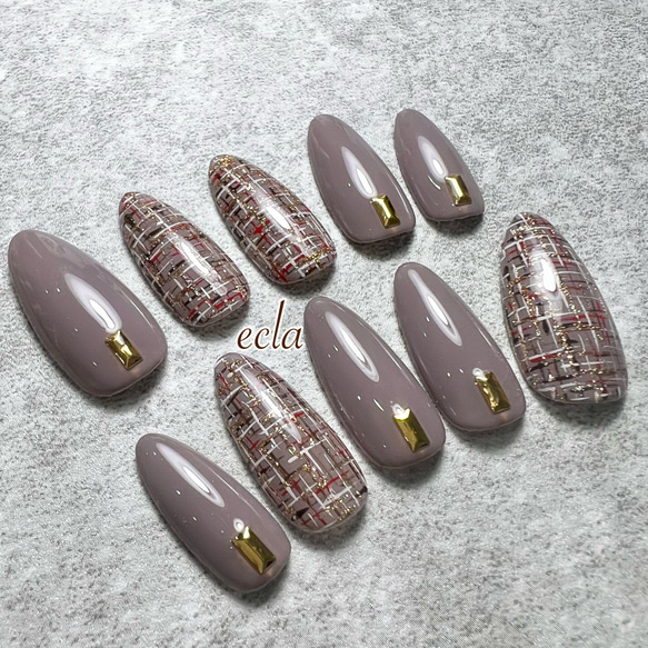 ［111］ツイード/グレージュ/ゴールド/秋色/スモーキーカラー/くすみカラー 3枚目の画像