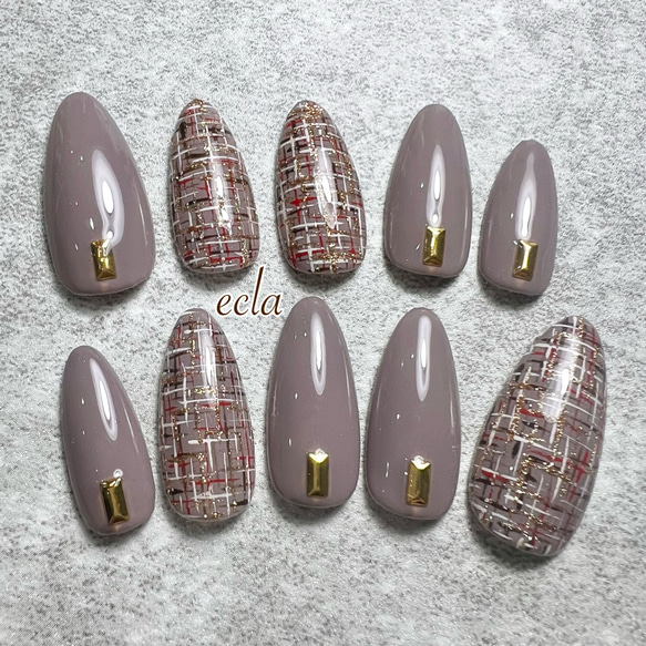 ［111］ツイード/グレージュ/ゴールド/秋色/スモーキーカラー/くすみカラー 2枚目の画像