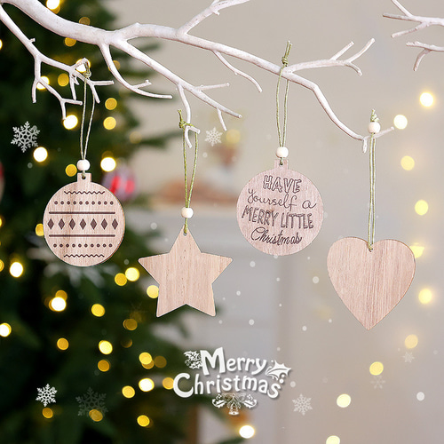12点セット】名入れ 木製 クリスマス オーナメント 飾り ヒモ付き