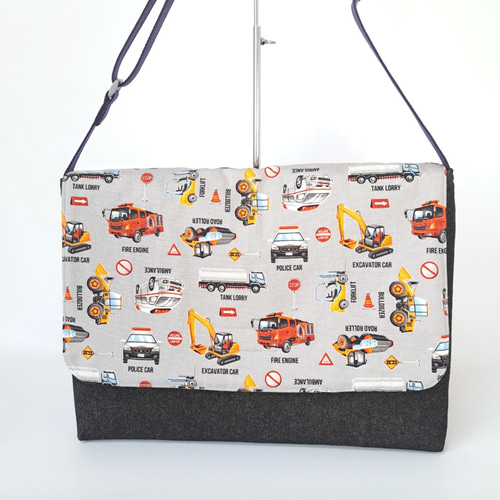 y♡mama 入園入学グッズ　レッスンバッグ　マチ付き　働く車設計図 受注製作】レッスンバッグ*働く車カラフル その他入園グッズ