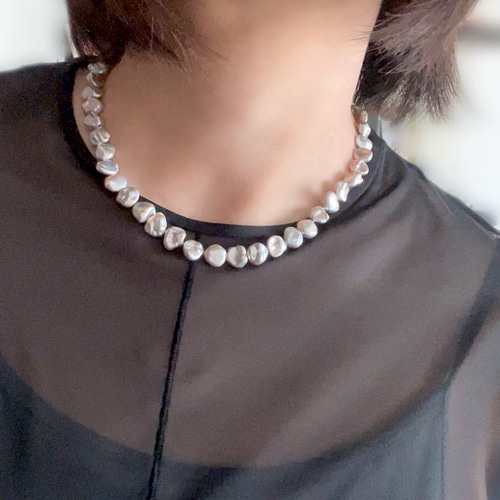 ハンドメイド 天然虹色 超大粒バロックパールネックレス カラー