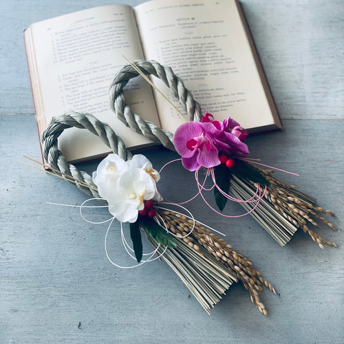 2色の胡蝶蘭から選ぶしめ縄 お正月飾り 正月飾り お飾り お正月 しめ縄