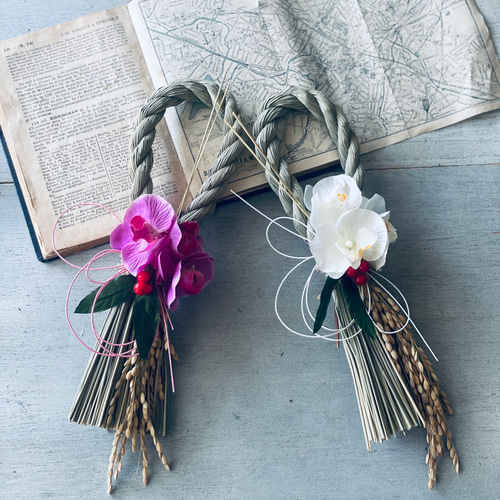 2色の胡蝶蘭から選ぶしめ縄 お正月飾り 正月飾り お飾り お正月 しめ縄