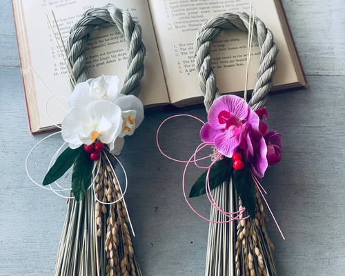 2色の胡蝶蘭から選ぶしめ縄 お正月飾り 正月飾り お飾り お正月 しめ縄