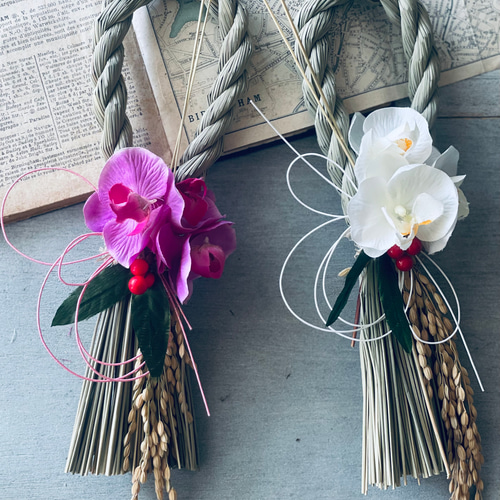 2色の胡蝶蘭から選ぶしめ縄 お正月飾り 正月飾り お飾り お正月 しめ縄