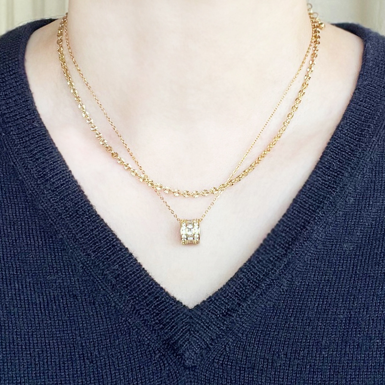 【 選べるカラー＆サイズ】CZロンデル&スキンチェーンネックレスセット 再販 サージカルステンレス