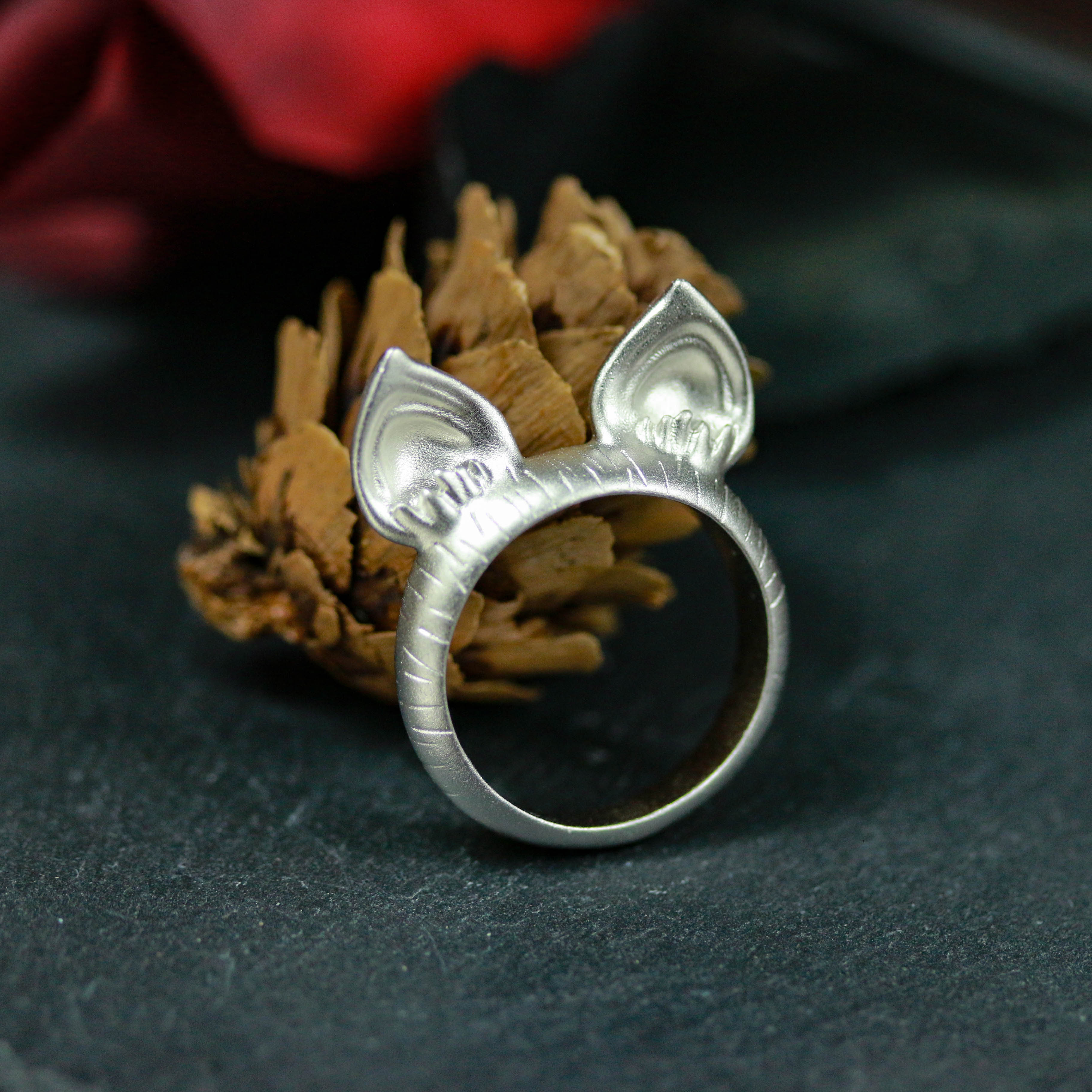 かわいいブタの耳のリング、大きな耳のジュエリー、動物の耳のシルバーリング 面白いブタのリング、面白いリング、動物愛好家の