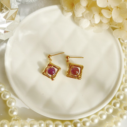 ♡送料無料♡ square×stone ピアス/イヤリング　ステンレス　樹脂ポスト　フック 4枚目の画像