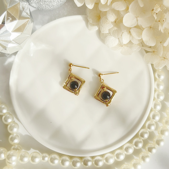♡送料無料♡ square×stone ピアス/イヤリング　ステンレス　樹脂ポスト　フック 3枚目の画像