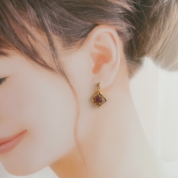 ♡送料無料♡ square×stone ピアス/イヤリング　ステンレス　樹脂ポスト　フック 7枚目の画像