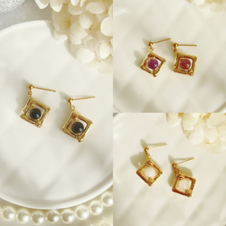 ♡送料無料♡ square×stone ピアス/イヤリング　ステンレス　樹脂ポスト　フック 6枚目の画像