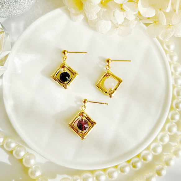 ♡送料無料♡ square×stone ピアス/イヤリング　ステンレス　樹脂ポスト　フック 2枚目の画像