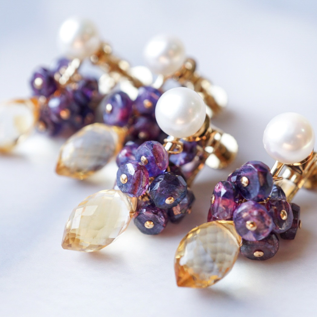 「星影の雫」パール イヤリング 天然石 誕生石 シトリン ミスティックカイヤナイト 母の日 プレゼント ギフト