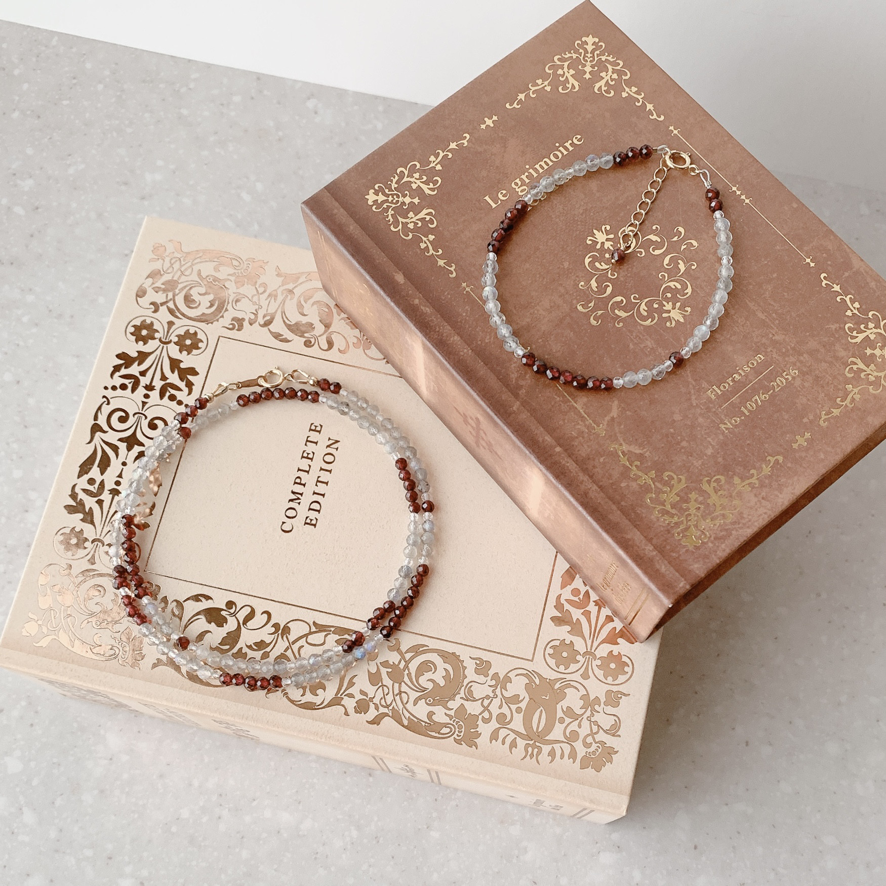 お得なセット《14kgf》宝石質ガーネット×ラブラドライトネックレス／ブレスレット 刻印あり 1月誕生石 大人可愛い