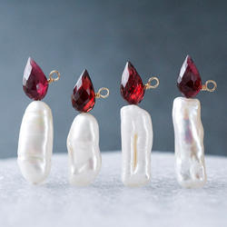 「灯火」キャンドル ピアス イヤリング ろうそく クリスマス ガーネット 淡水パール 天然石 1月誕生石 冬 プレゼント 2枚目の画像