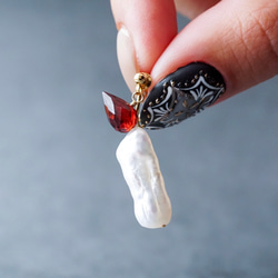 「灯火」キャンドル ピアス イヤリング ろうそく クリスマス ガーネット 淡水パール 天然石 1月誕生石 冬 プレゼント 7枚目の画像