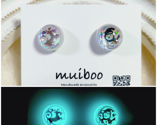 月の円盤 ピアス Xmas シルバー 樹脂ポスト ピアス（スタッド・一粒