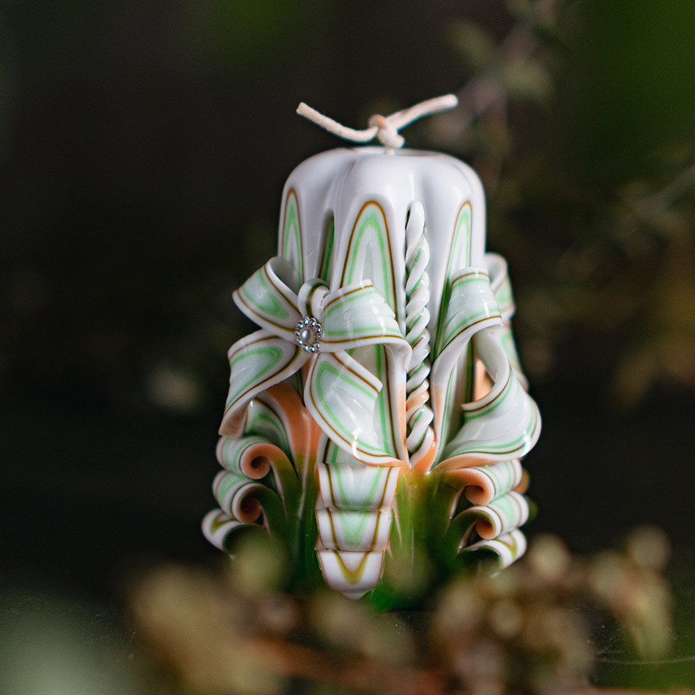 キャンドル ピラー 灯せるアート インテリア ギフト オレンジ×グリーン