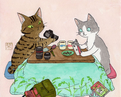 チーター　額付　猫　原画 フレーム付き猫イラスト原画 イラスト シミズ ユタカ 通販