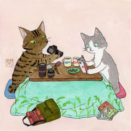 ミニ原画（額入り）「ねこ夫婦」 イラスト 岡田千夏 通販