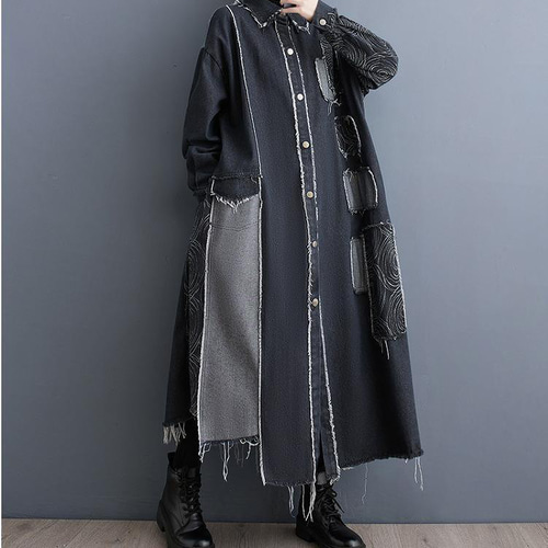 大きいサイズ レディース デニム ロング コート アウター 春 大きいサイズ レディース デニム ロング コート アウター 春