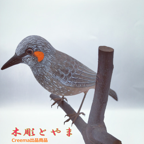 ヒヨドリ【木彫バードカービング】 立体・オブジェ 木彫とやま 通販