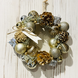 クリスマスリース ゴールドのキラキラリース2024 23cm リース green