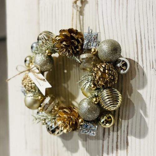 大人のゴールドクリスマスリース クリスマスリース ゴールドのキラキラリース2024 23cm リース green