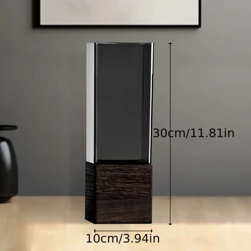 円柱 花瓶 ガラス 木製 黒い花瓶 シンプル 高さ21cm フラワースタンド