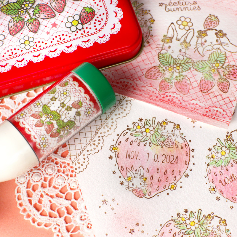 【イチゴの日付印】 いちご苺 日付回転印 日付スタンプ うさぎ 手帳デコやノート日記に 可愛いお揃い収納缶も サンビー社