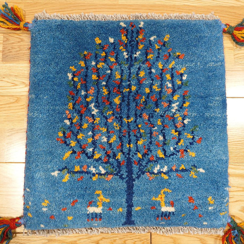 秋入荷】ペルシャ ギャッベ ミニマット 39x40cm ザクロの木 青色