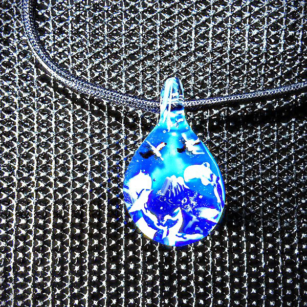 富士山、波、鶴（ガラス、とんぼ玉、一点物、伝統工芸、浮世絵）