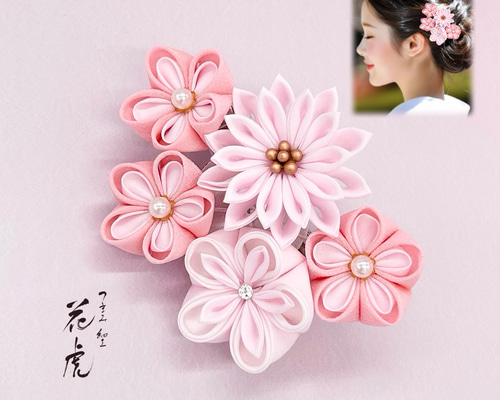 薄桃色の髪飾り コサージュ ピンク コーラルピンク 七五三 花 浴衣