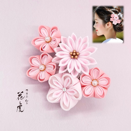 薄桃色の髪飾り コサージュ ピンク コーラルピンク 七五三 花 浴衣