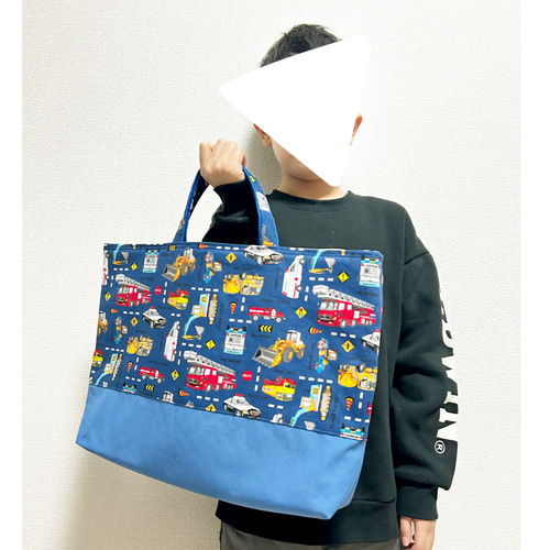 送料無料セット☆働く車柄♬ブルー⭐︎お手さげカバン、シューズ入れ