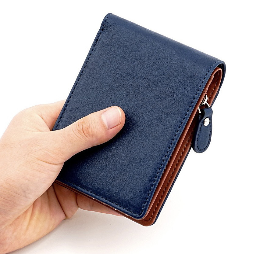 二つ折り財布　本革　ブルー