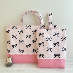 チェリー×くすみピンク 入園入学6点セット リボンS レッスンバッグ お祝い lessonbag5setranktop.jpg